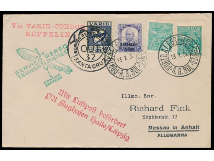 8. Südamerikafahrt 1932, &nbsp;Luftpost-Drucksache mit &nbsp;VARIG-Marke 500 Reis &nbsp;mit VARIG-Stempel &nbsp;Santa Cruz &n