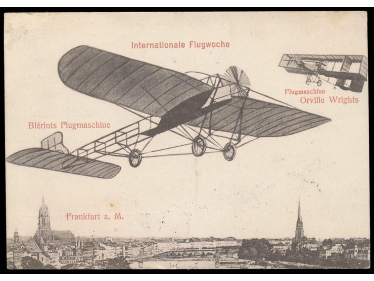 Ansichtskarte  Internationale Flugwoche Frankfurt,  mit 5 Pfg. Germania, Stempel Frankfurt 11.10.09, Bedarf nach Geisenheim
P