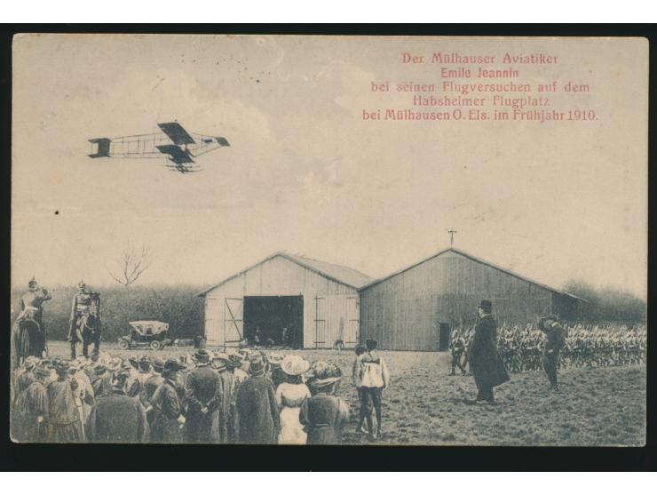 2 Ansichtskarten  Flugfeld Habsheim  bei Mülhausen, gleiches Bild mit  Emile Jeannin  mit 1 bzw. 3 Flugzeugen, 1x Marke entfe