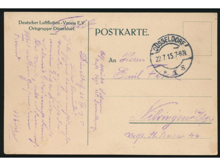 Sonderkarte  Schaufliegen Düsseldorf 1910 ... Rennplatz Grafenberg,  sign. Carl Deiker, Hrsg. Deutscher Luftflotten-Verein Dü