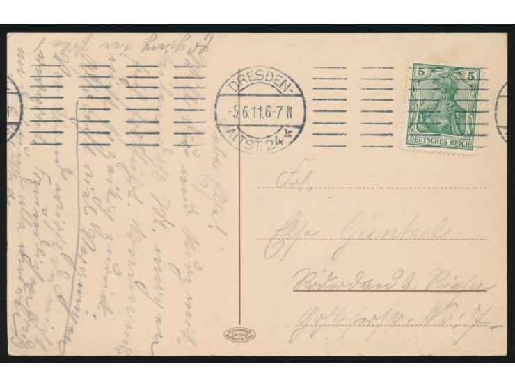 Ansichtskarte  Dresdener Flugtage Mai 1911  - Rob. Frey, der erste Überflieger von Berlin", Frankatur 5 Pfg., Stempel Dresden