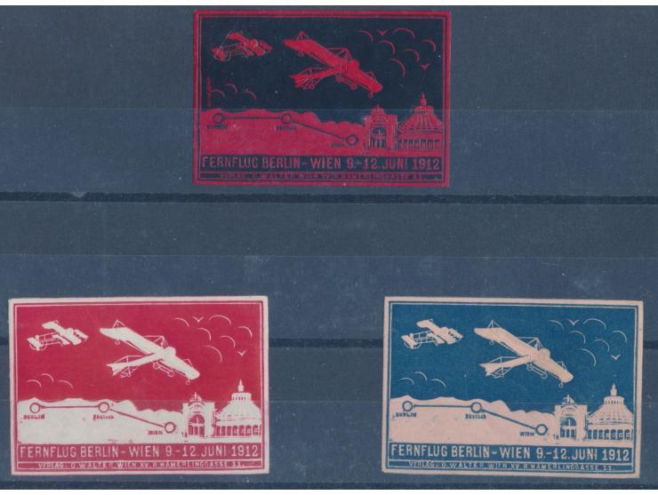 Fernflug Berlin - Wien  9.-12- Juni 1912, drei verschiedenfarbige Prägedruckvignetten, ungebraucht
Stichwörter: Schlesien, Vi