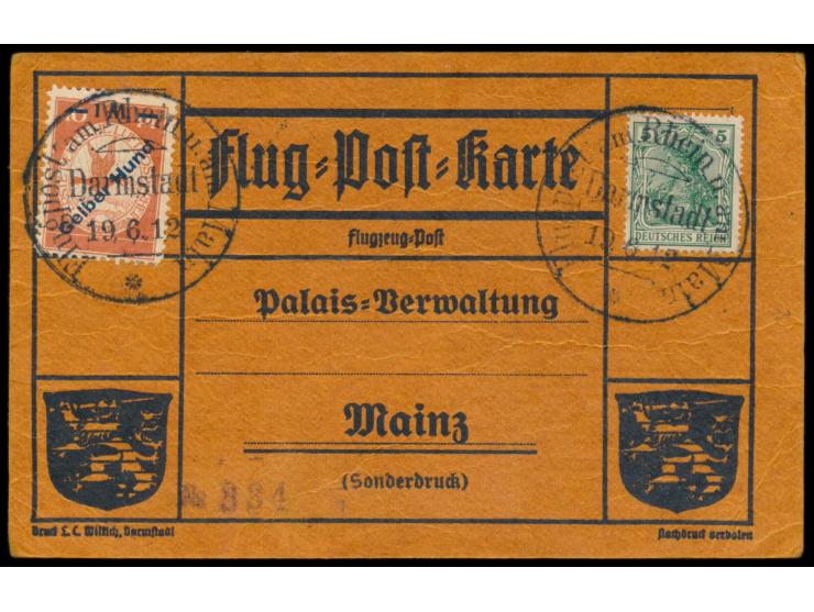 1 M Gelber Hund,  Aufdruck auf 10 Pfg. , orangene Karte Palais-Verwaltung, rückseitig mit hektographiertem Aufdruck von Sekul