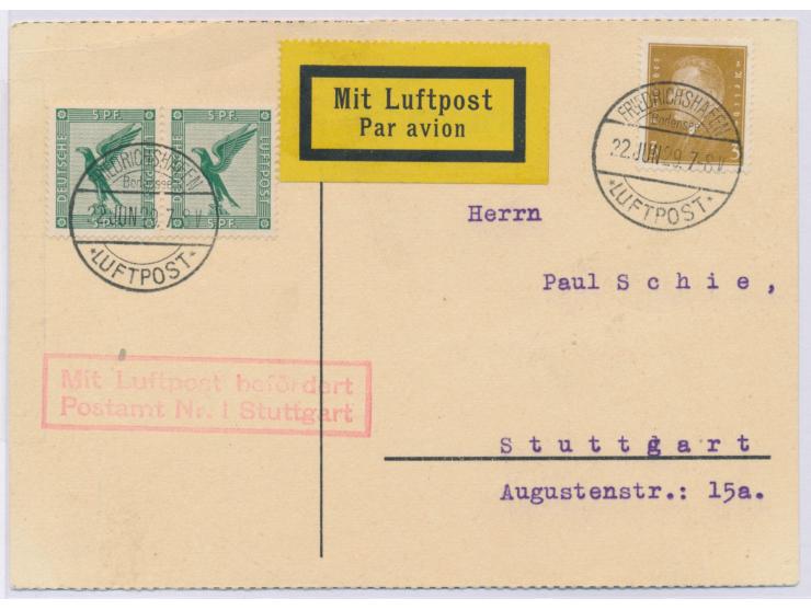 Erstflug Friedrichshafen - Stuttgart  22.6.29, Luftpost-Drucksache mit Stempel Friedrichshafen (Bodensee) Luftpost 22. Jun. 2