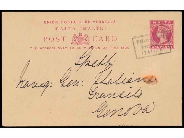 Ganzsache 1 d. nach Genova / Italien mit R3  Piroscafi Postali Italiani  als Entwertung, rückseitig datiert "Malta 25.7.1887"