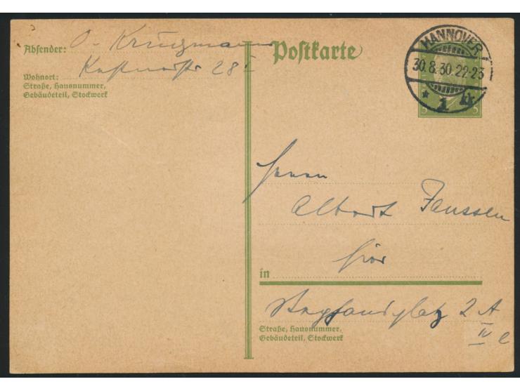 Orts-GA 5 Pfg. Hindenburg, Stempel Hannover 1 30.8.30, rückseitig  Originalfoto eines Flugzeuges,  vermutlich eine  Albatros,