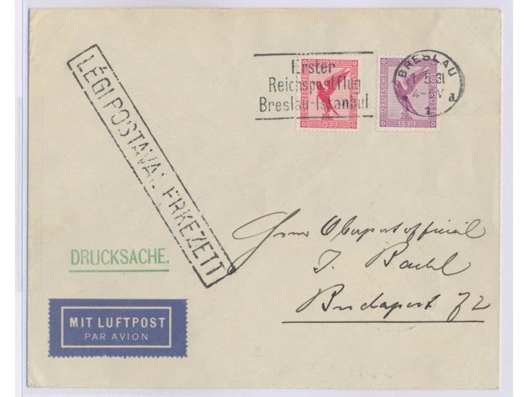Erstflug Breslau - Istanbul  1.5.1931,  Etappe Breslau - Budapest,  10 Pf. und 15 Pf. Flugpost auf Luftpost-Drucksache, Masch