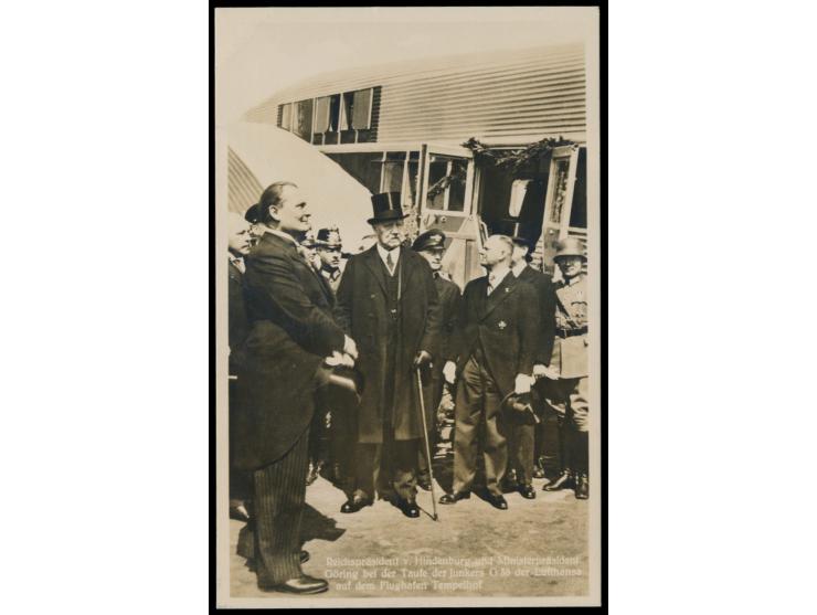 seltene Foto-Ansichtskarte "Reichspräsident von Hindenburg und Ministerpräsident Göring bei der Taufe der Junkers G 38 der Lu