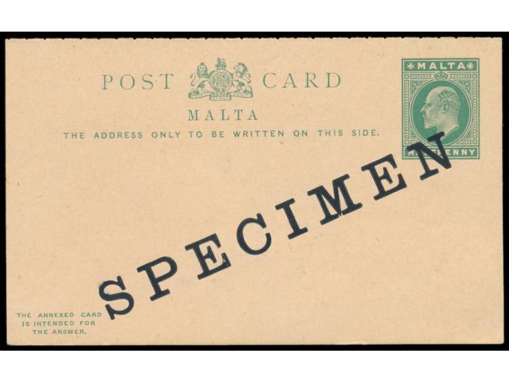 Ganzsachen-Doppelkarte 1/2 d. + 1/2 d. Eduard VII., nur mit  Aufdruck Specimen  bekannt
