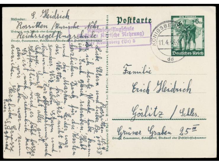 Sonderganzsache 6 Pf. mit Stempel Königsberg (Pr.) 5 11.4.38 und seltenem PSt II-R3  Reichssegelflugschule / Rossitten Kurisc