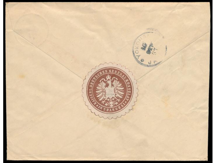 Vorläufer  20 Pf. mit Stempel  Shanghai  10.9.97 auf Brief mit rückseitig brauner  Prägedruck-Siegelmarke  "Kaiserl. Deutsche