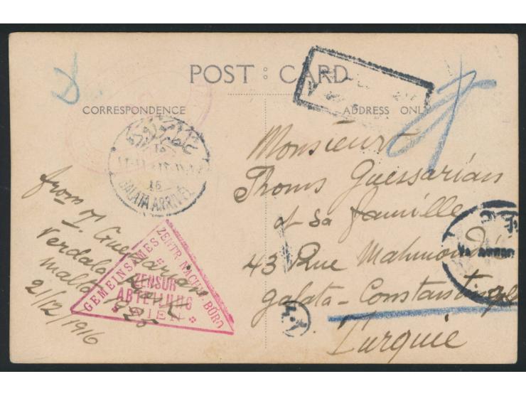 seltene  Fotokarte  "Kriegsgefangenenschaft Malta 1914 - 1917 - Gesegnete Weihnachten 1915 ..." mit drei Lageransichten und w