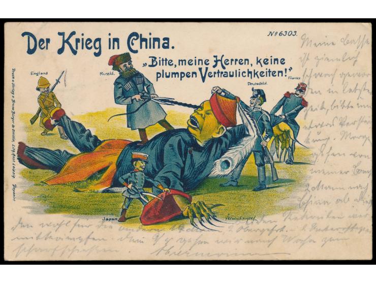 mehrfarbige  Litho-AK "Der Krieg in China  - Bitte meine Herren, keine plumpen Vertraulichkeiten" , Verlag Bruno Bürger, Leip