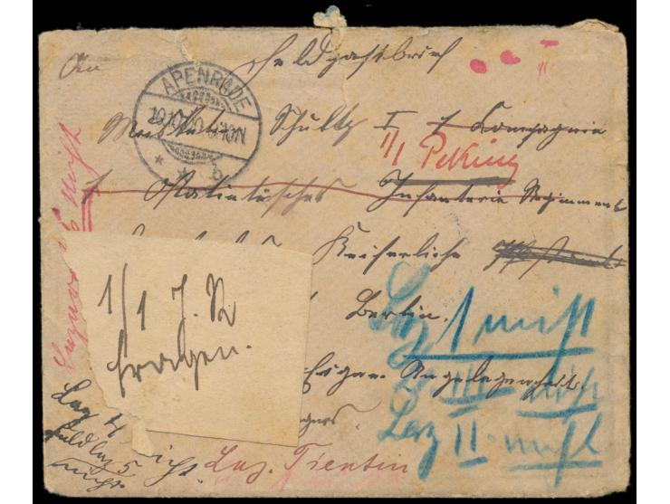 Feldpostbrief mit Stempel  Apenrade  10.10.00 an einen Soldaten im Ostasiatischen Infanterie-Regiment in China, Ankunftstempe