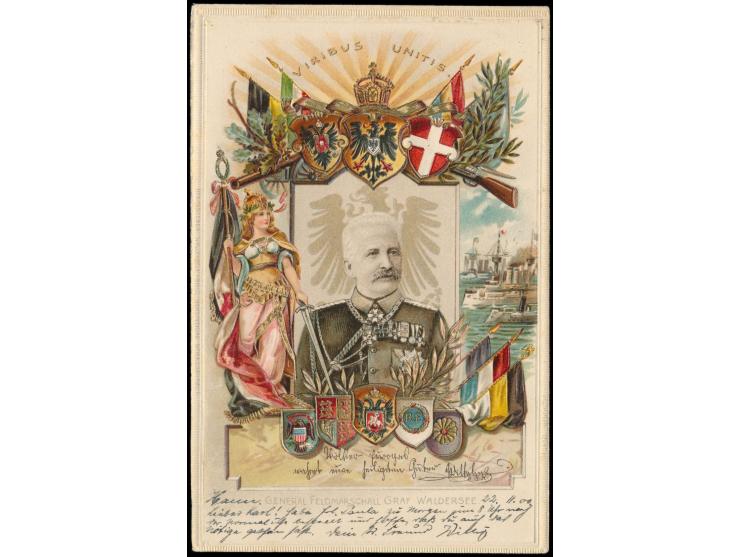 dekorative Prägedruck-AK  "General Feldmarschall Graf Waldersee",  Frankatur 5 Pf., Stempel  Hannover 1  22.11.00, Ortskarte,