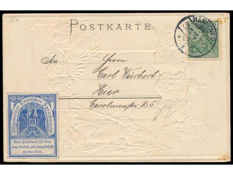 dekorative Prägedruck-AK  "General Feldmarschall Graf Waldersee",  Frankatur 5 Pf., Stempel  Hannover 1  22.11.00, Ortskarte,