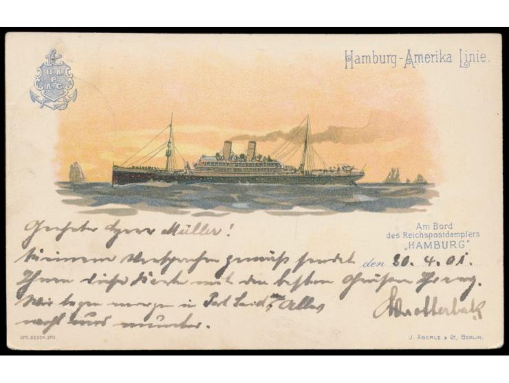 Stempel Deutsche Seepost  Ost-Asiatische  Hauptlinie * e  21.4.01, Dampfer Hamburg in Port Said, auf dekorativer Litho-Ansich