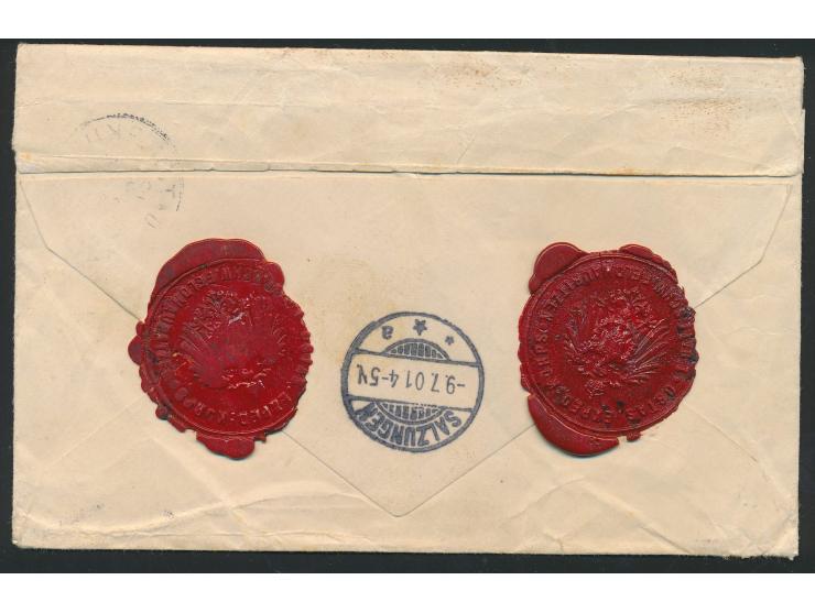 Feldpostbrief mit Stempel  Tongku  23.5.01 nach Deutschland, rückseitig zwei rote  Lacksiegel "Ostas. Exped. Korps 1. Batt. s