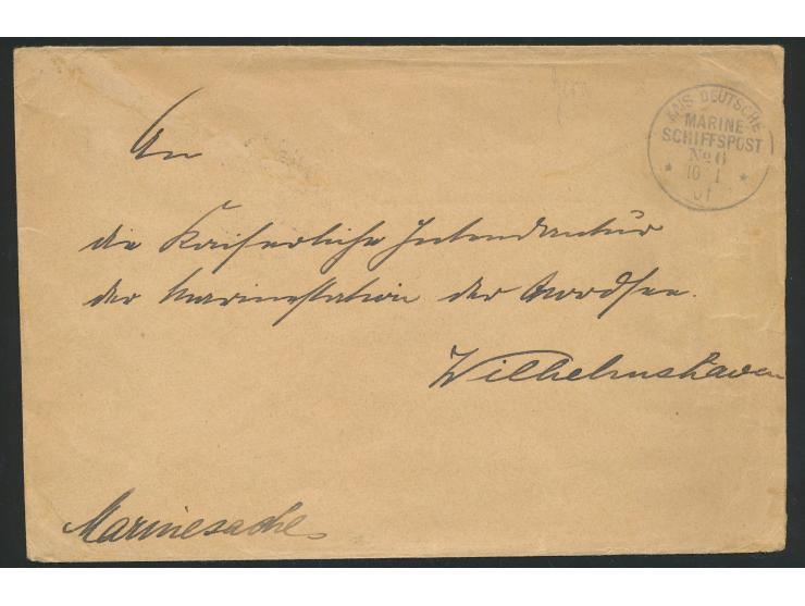 Stempel  MSP No. 6  10.1.01,  Lazarettschiff Gera,  während der Liegezeit in  Nagasaki,  Dienstbrief "Marinesache" mit rückse