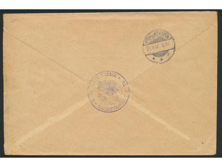 Stempel  MSP No. 6  10.1.01,  Lazarettschiff Gera,  während der Liegezeit in  Nagasaki,  Dienstbrief "Marinesache" mit rückse