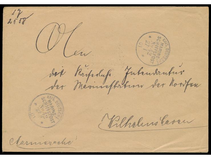 Stempel &nbsp;MSP No. 42 &nbsp;27.1.01, &nbsp;S.M.S. Hela, &nbsp;Dienstbrief &quot;Marinesache&quot; mit rückseitigem Kommand
