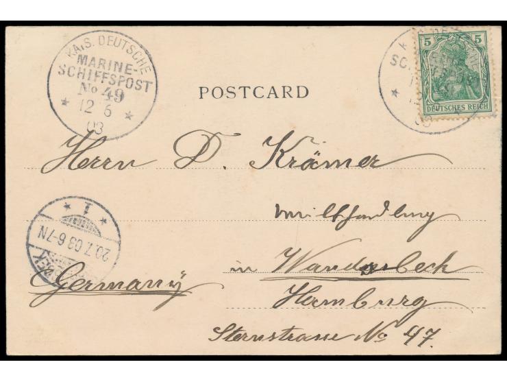 Stempel  MSP No. 49  12.6.03,  NDL-Dampfer Main  in  Shanghai,  Ablösungstransport für die Schiffe auf der Ostasiatischen Sta