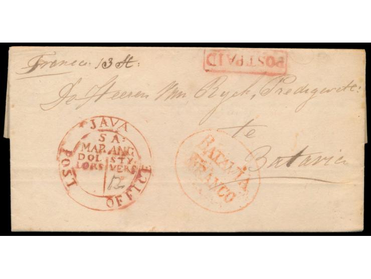 Niederländisch-Indien,  1820 - 1862, Lot von 4 Belegen Batavia, 3 x mit Franco-Ovalstempeln von Buitenzorg, Cheribon, Indrama