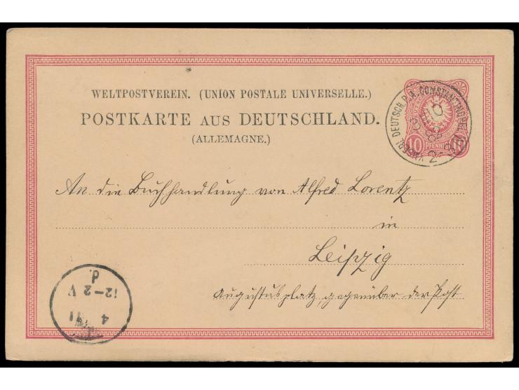 Vorläufer-Ganzsache  10 Pf. mit Stempel  Kaiserl. Deutsch. P. A. Constantinopel  31.10.82 nach Leipzig, glasklarer Abschlag o