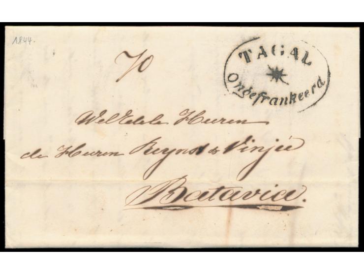 Niederländisch-Indien,  1848-1857: Lot von 11 Faltbriefen nach Batavia (1 x nach Palembang), alle mit Ovalstempel  "... Ongef