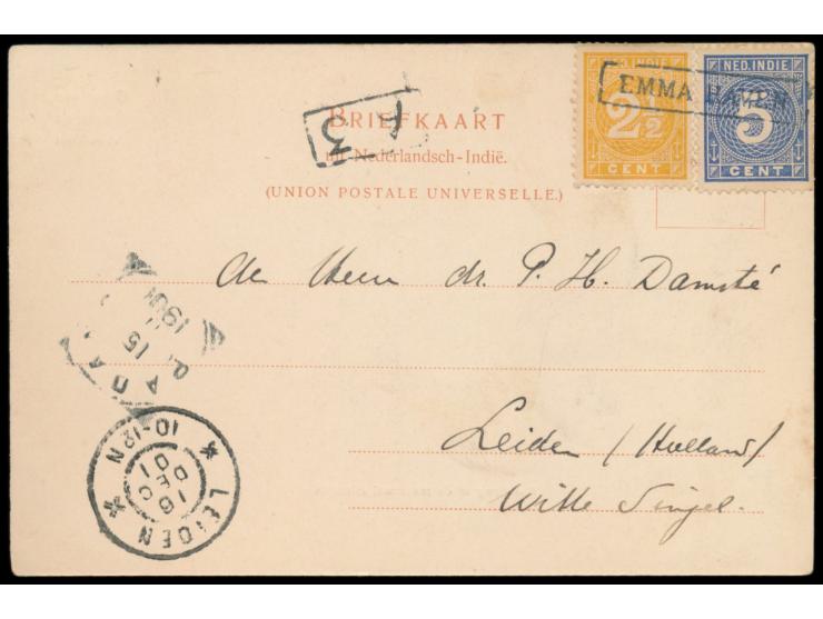 Niederländisch-Indien,  7 Belege (Ganzsachen und Postkarten) mit  Langstempeln:  Batang (1904), Emmahaven (1901), Kalibat (19
