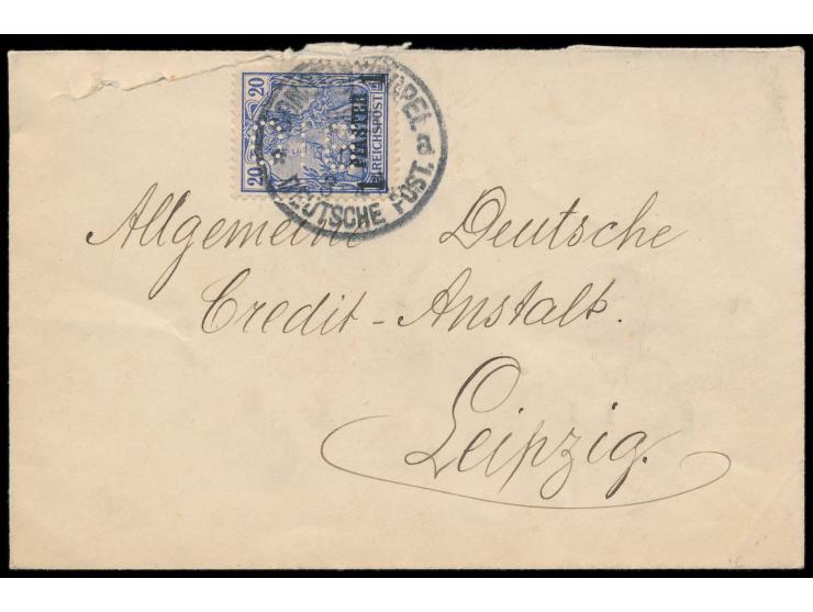 1 Pia. mit  Firmenlochung "BIO"  (Banque Impériale Ottomane") auf Brief  nach Leipzig, Stempel  Constantinopel 1 a  29.5.02, 