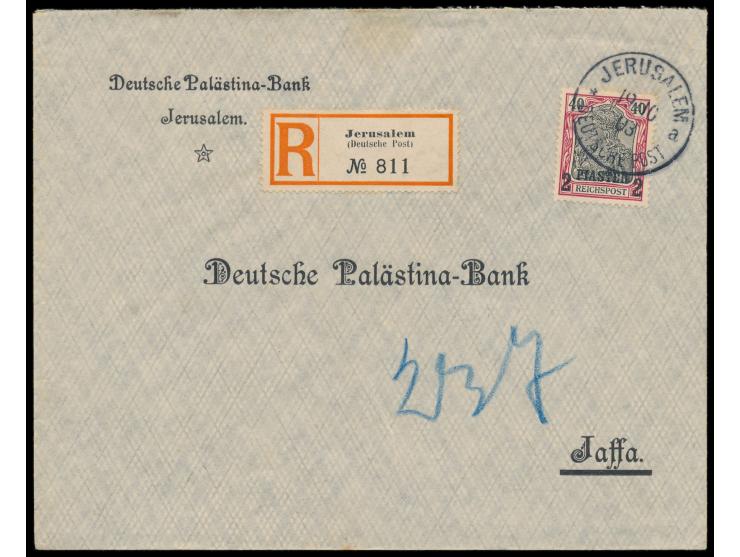 Einzelfrankatur 2 Pia. auf  Einschreibbrief  mit Stempel  Jerusalem a  19.10.03 nach Jaffa, besserer R-Zettel Einfeldt Nr. 3,