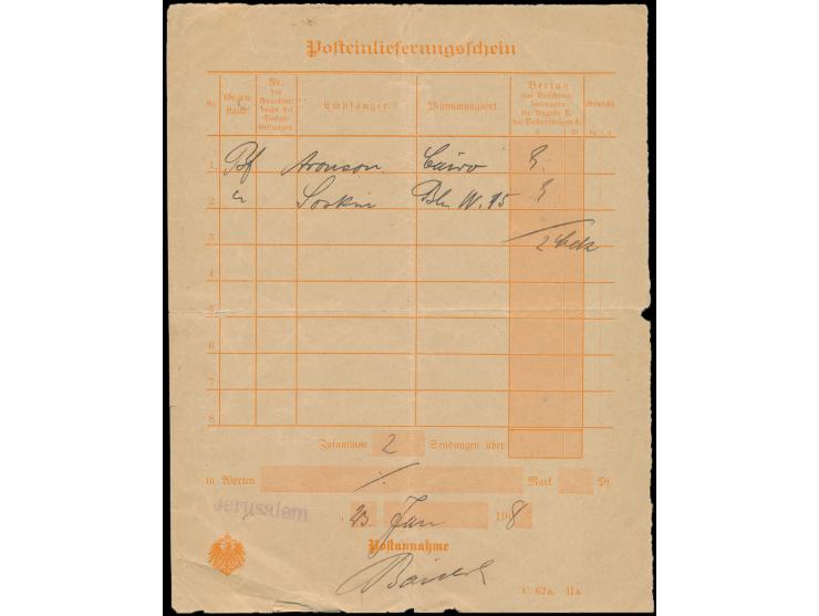 seltener großformatiger  Post-Einlieferungsschein  mit Formular-Nr.  C. 62a. IIa  (Format 16,5 x 21 cm) für zwei Einschreibbr