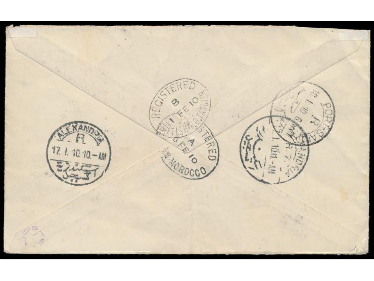 Einzelfrankatur 4 Pia. auf  Einschreibbrief  mit Stempel  Smyrna b  15.1.10  nach Mazagan / Marokko,  R-Zettel Einfeldt Nr. 6