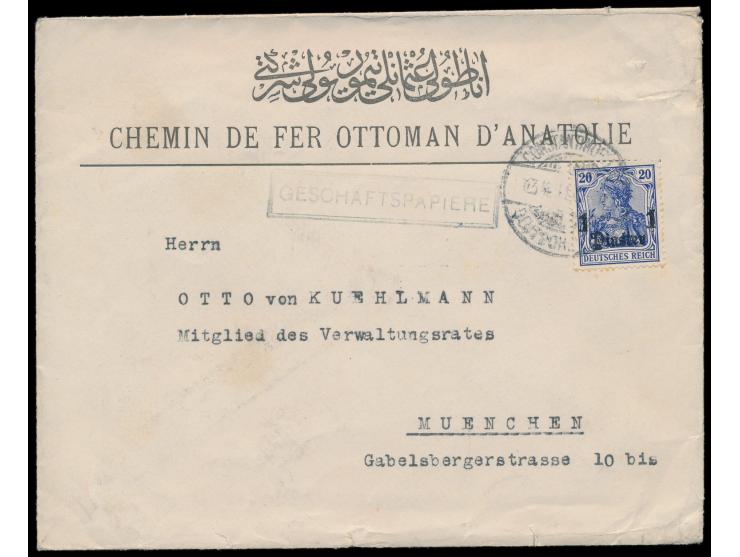 Brief mit vorderseitigem Absendereindruck  "Chemin de Fer Ottoman d´Anatolie / Direction"  mit 1 Pia. als  "Geschäftspapiere"