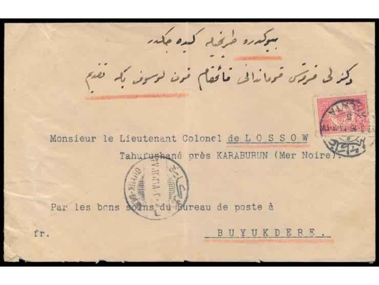 Türkei 20 Pa. &nbsp;auf Brief mit Stempel &nbsp;Galata &nbsp;12.3.13 &nbsp;an Oberstleutnant von Lossow &nbsp;in Tahufushane 