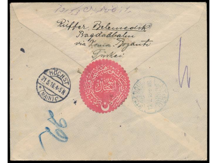 Einschreibbrief &nbsp;über die türkische Landespost nach Deutschland, Frankatur 4 x 20 Para, Stempel &nbsp;Bozanti &nbsp;1916