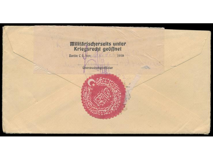 Feldpostbrief mit kompletten Inhalt, geschrieben  in Damaskus  am 21.7.1916, nach Gotha, vorderseitig Briefstempel S. B. / Fe