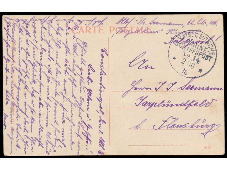 Stempel  MSP No. 14  2.10.16, Dampfer General, Feldpostkarte mit handschriftlicher Absenderangabe "...  Torgut Reis  ..." nac