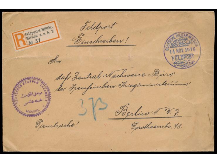 violetter zweisprachiger Stempel  Feldpost Deutsche Militär-Mission  14. Nov. 1916 während der Verwendung  in Mossul  auf  Ei