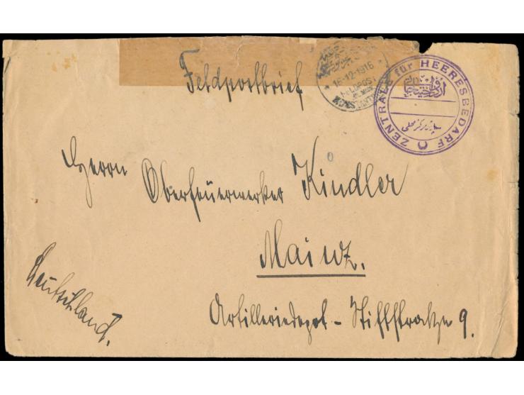 Stempel Feldpost  Mil. Miss. Konstantinopel  16.12.16 und seltener zweisprachiger (deutsch / arabisch) Briefstempel  Zentrals