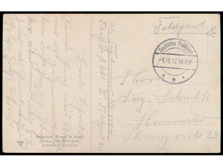 3 Feldpostkarten einer Korrespondenz aus der Türkei nach Hannover, alle mit Tarnstempel Deutsche Feldpost 5.10.17, 5.11.71 (F