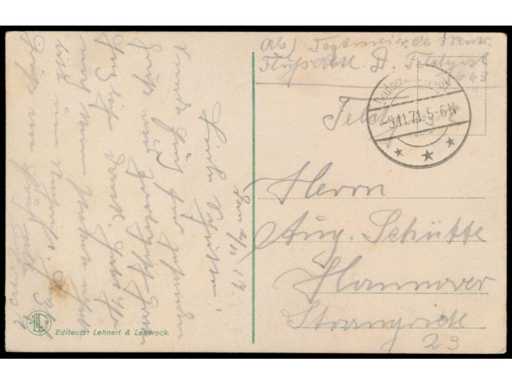 3 Feldpostkarten einer Korrespondenz aus der Türkei nach Hannover, alle mit Tarnstempel Deutsche Feldpost 5.10.17, 5.11.71 (F