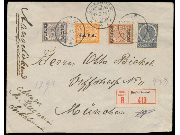Niederländisch-Indien:  3 Belege per  Einschreiben  nach Deutschland: R-Brief mit Mischfrankatur mit Stempel  Soekaboemi  13.