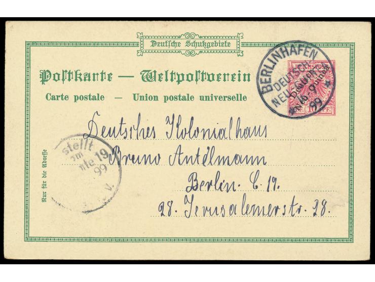 Privatganzsache  10 Pf. "Gruss aus Neu-Guinea" mit Bild Friedrich Wilhelms-Hafen / Erima-Hafen (Deutsches Kolonialhaus), Frec