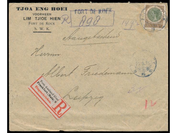 Niederländisch-Indien,  Einzelfrankatur 22 1/2 C. auf  Einschreibbrief  mit Stempel  Fort de Kock  15.3.15,  handschriftliche