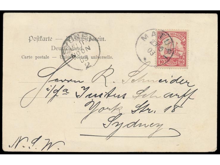 Stempel  Matupi  29.5.03 auf Ansichtskarte Matupi  nach Sydney / N.S.W.,  Frankatur 10 Pf., Ankunftstempel Sydney 11.6.03, Ab
