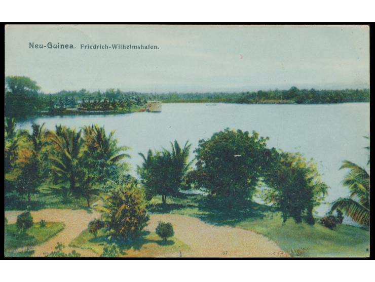 mehrfarbige Ansichtskarte der Austral-Japan-Linie des Norddeutschen Lloyd, Bild-Nr. 87:   Friedrich-Wilhelmshafen,  Frankatur