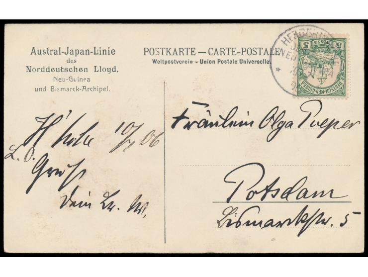 mehrfarbige Ansichtskarte der Austral-Japan-Linie des Norddeutschen Lloyd, Bild-Nr. 87:   Friedrich-Wilhelmshafen,  Frankatur