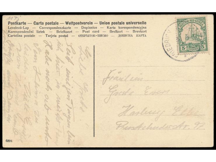 Ansichtskarte  Herbertshöhe - Eingeborene von Takubar (Gazelle-Halbinsel),  Frankatur 5 Pf., Stempel  Friedrich-Wilhelmshafen